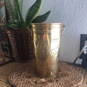 Vintage Tall Embossed Brass Vase/Planter w/Double Handles